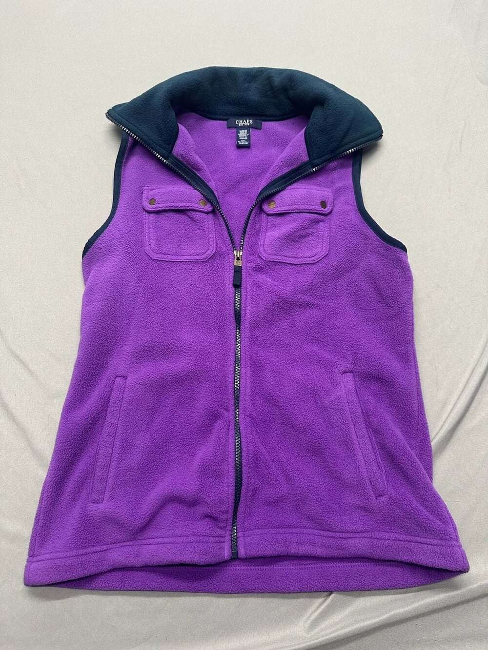 Chaps Women's Purple Fleece Vest Full Zip with Snap Chest Pockets Size Medium